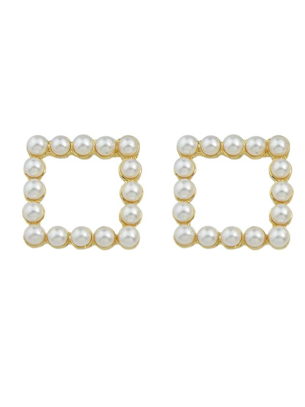 Romwe Square Small Pearl Round Square Triangle Shape Ear Stud