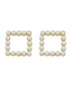 Romwe Square Small Pearl Round Square Triangle Shape Ear Stud