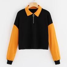 Romwe Drop Shoulder Color-block Half Placket Sweatshirt
