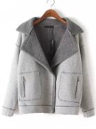 Romwe Lapel Covered Button Grey Coat With Pockets