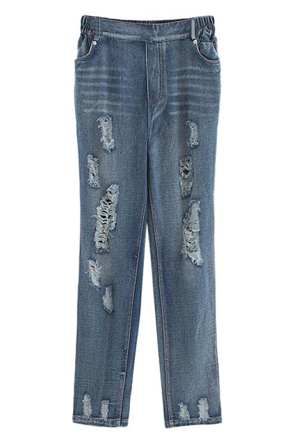 Romwe Ripped Blue Straight Jeans
