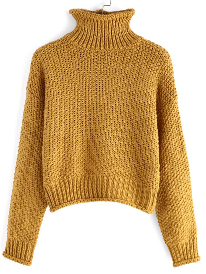 Romwe High Neck Loose Khaki Sweater