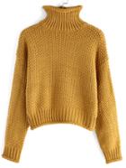 Romwe High Neck Loose Khaki Sweater