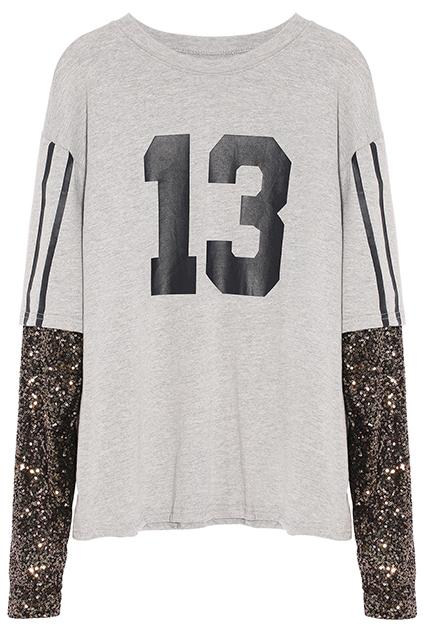 Romwe 13 Dual-tone Sequin Gray Sweatshirt