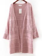 Romwe Pink Hollow Plain Long Sweater