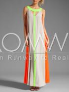 Romwe White Orange Sleeveless Color Block Maxi Dress