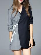 Romwe Grey Contrast Navy Lapel Blazer