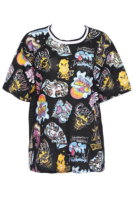 Romwe Cartoon Print Black Short-sleeved T-shirt