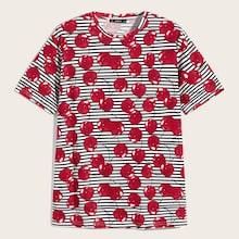 Romwe Guys Cherry And Striped Print Blouse