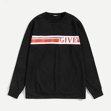 Romwe Guys Striped Letter Print Pullover