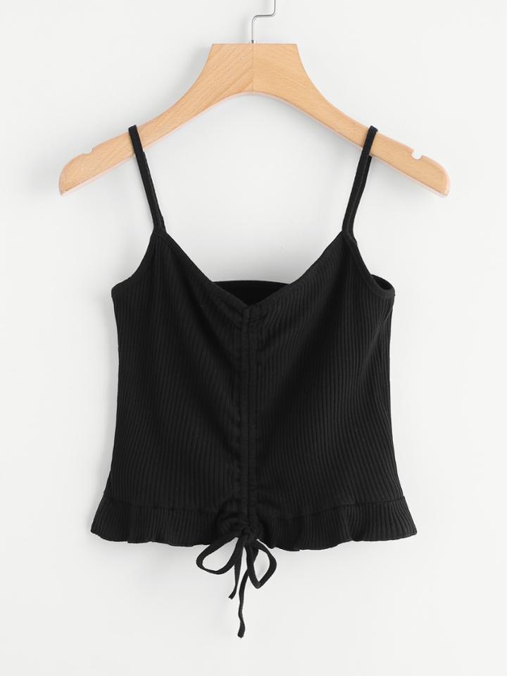 Romwe Drawstring Ribbed Cami Top