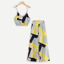 Romwe Striped Color Block Cami With Pants