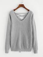 Romwe Dual V Neck Lace Up Back Jumper