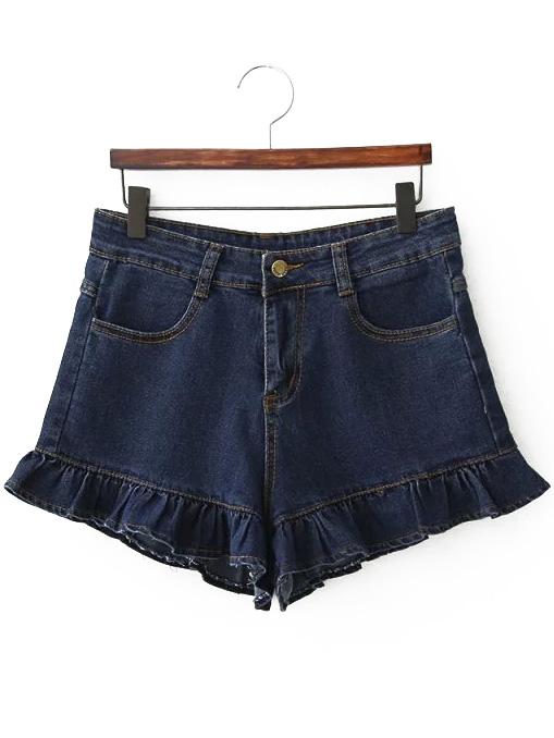 Romwe Ruffle Hem Denim Shorts