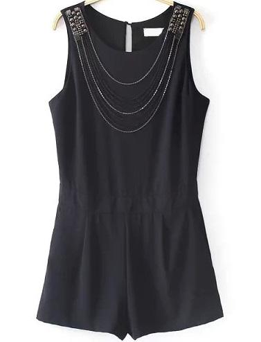 Romwe Split Back Bead Chain Embellished Jumpsuit