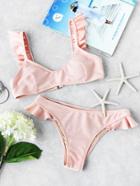 Romwe Ruffle Strap Textured Bikini Set