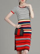 Romwe Multicolor Striped Knit Split Dress