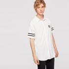 Romwe Guys Patched Detail Striped Shirt