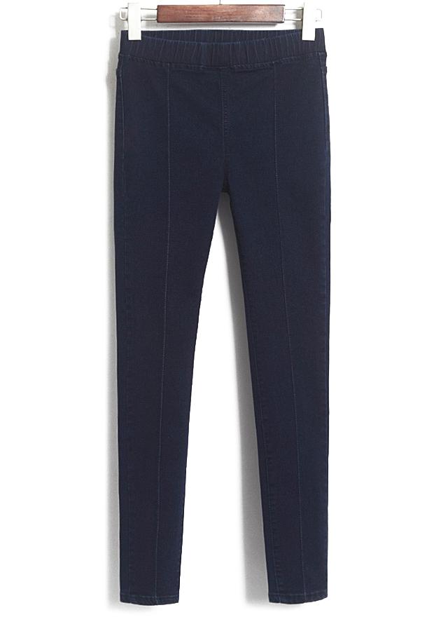 Romwe High Waist Slim Denim Navy Pant