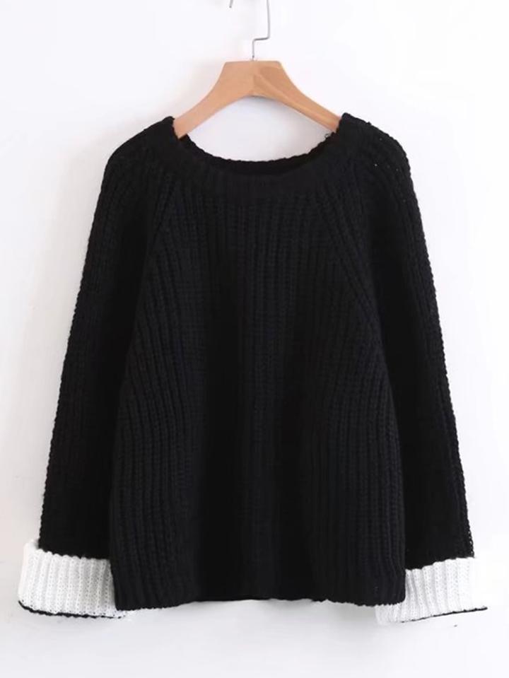 Romwe Contrast Cuff Raglan Sleeve Sweater