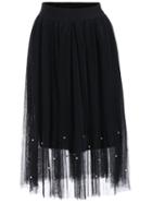 Romwe Elastic Waist Beaded Mesh Pleated Skirt
