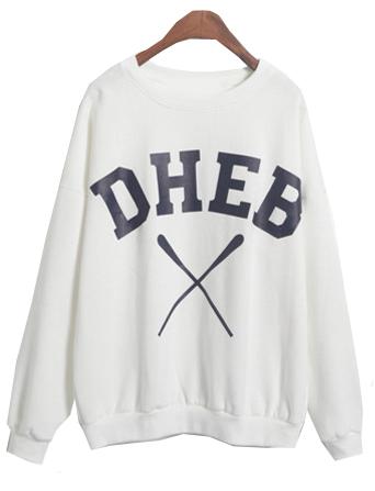 Romwe Dheb Cross Print Loose White Sweatshirt