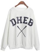 Romwe Dheb Cross Print Loose White Sweatshirt