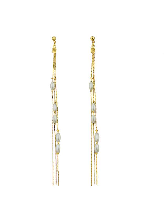 Romwe Gold Metal Tassels Long Earrings