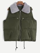 Romwe Army Green Drawstring Hem Quilted Vest