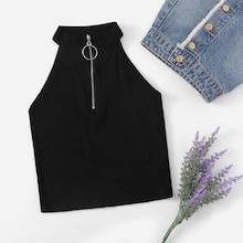 Romwe Stand Collar Quarter Zip Top