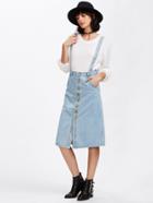 Romwe Bleach Washed Single Breasted Skirt With Suspenders