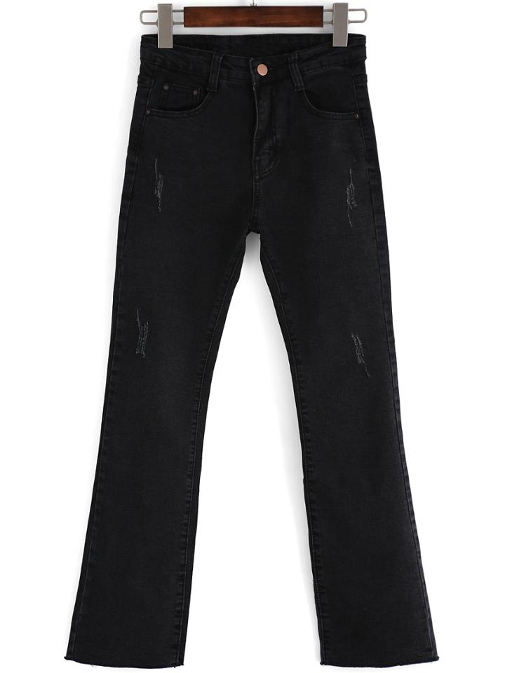 Romwe Scratch Denim Wide Leg Pant