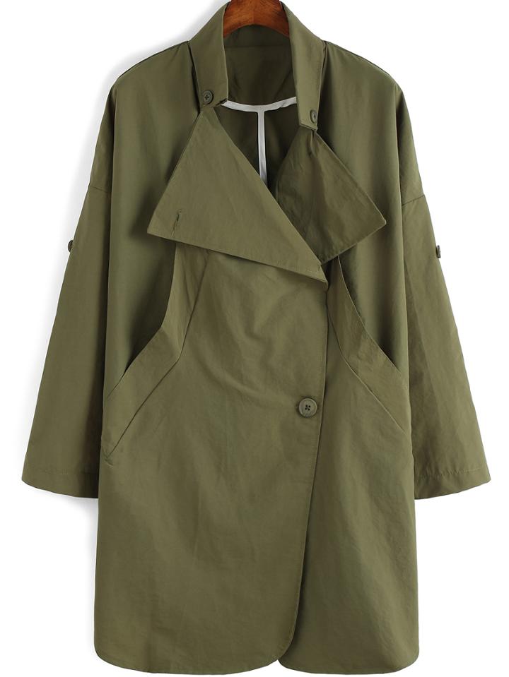 Romwe Lapel Loose Army Green Coat
