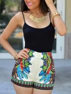 Romwe Plain Cami Top Colorful Print Bottom Romper