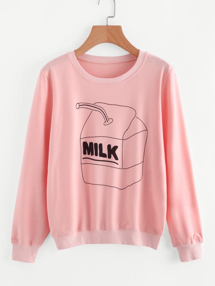 Romwe Milk Print Sweatshirt