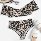 Romwe Off The Shoulder Random Leopard Bikini Set