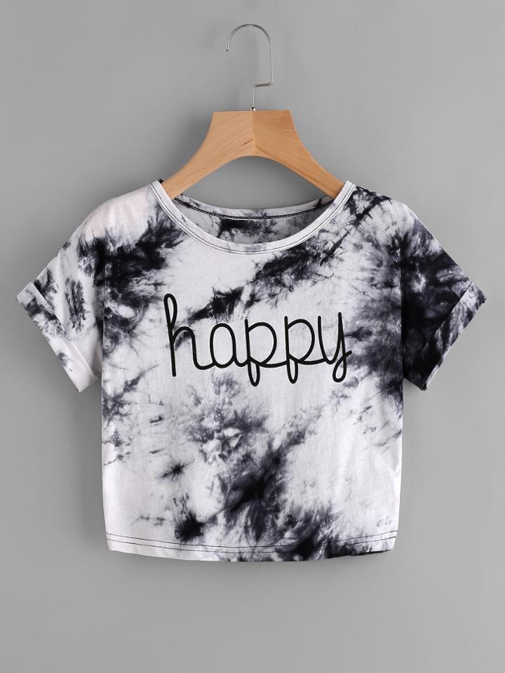 Romwe Water Color Letter Print Tee