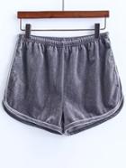 Romwe Grey Elastic Waist Velvet Shorts