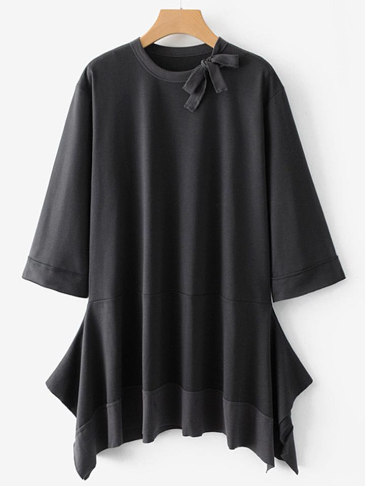 Romwe Tied Neck Asymmetrical Dress