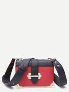 Romwe Red Contrast Metallic Trim Boxy Pu Shoulder Bag