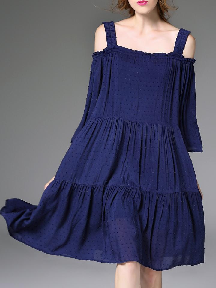 Romwe Blue Strap Backless Shift Dress
