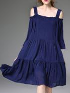 Romwe Blue Strap Backless Shift Dress