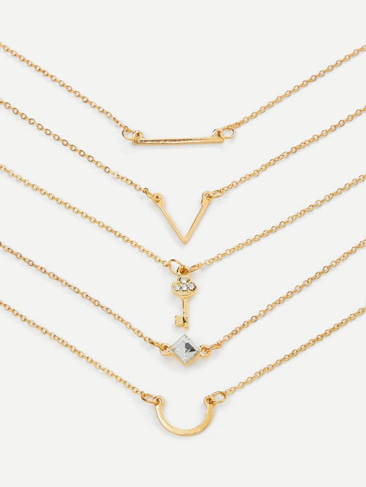 Romwe Letter V & Key Design Link Bracelet Set