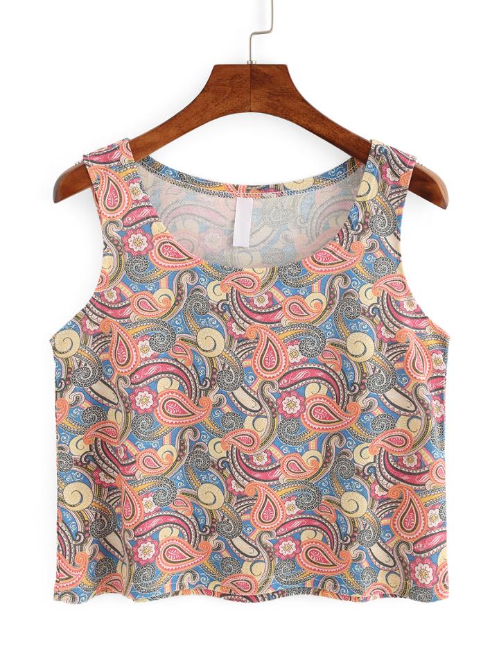Romwe Paisley Print Crop Tank Top