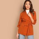 Romwe Roll Up Sleeve Double Breasted Coat With Belt