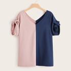 Romwe Plus Two Tone Knot Cuff Blouse