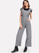Romwe Flounce Embellished Shoulder Plaid Jumpsuit