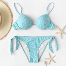 Romwe Random Geometric Pattern With Self Tie Side Bikini Set