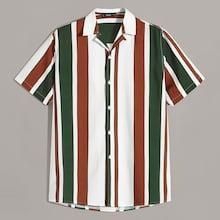 Romwe Guys Striped Notch Neck Shirt