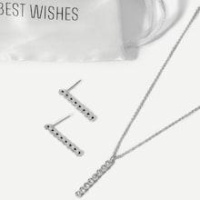 Romwe Rhinestone Bar Necklace & Stud Earrings